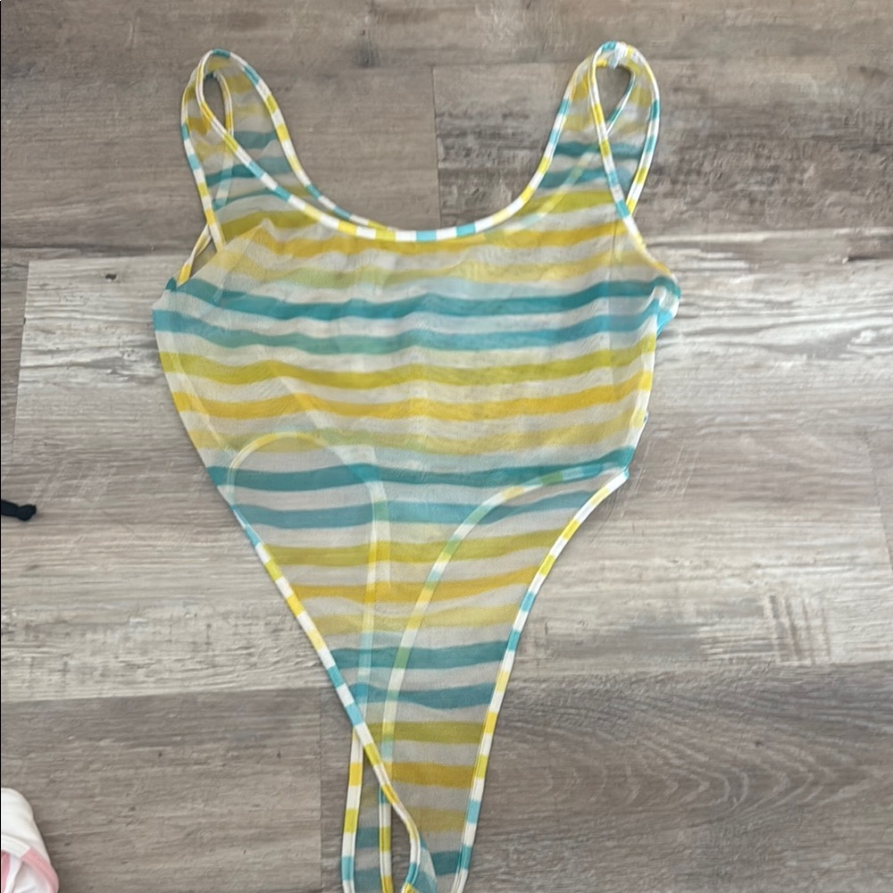 Blue and Yellow Striped One Piece Swimsuit